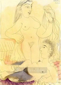 パブロ・ピカソ Painting - 立つ裸婦と裸のソファ 1967 年キュビズム パブロ・ピカソ